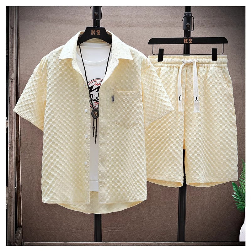 Thin sports leisure two-piece 2024 summer ice silk suit men's