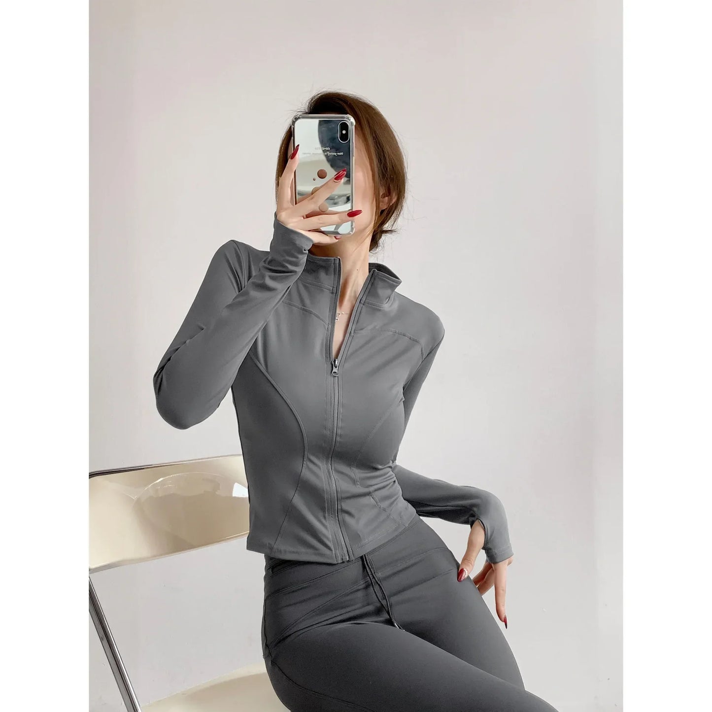Women's Quick-Dry Yoga Jacket – Long Sleeve Slim Fit Zip Running Coat