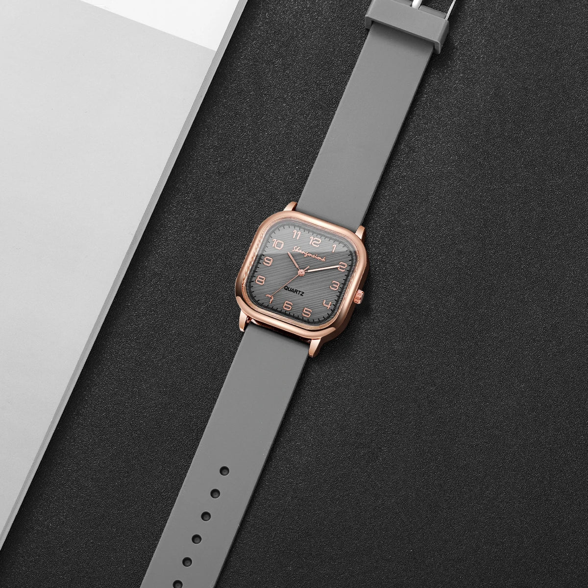 2PCS Fashion Square Arabic Dial Women Watches Heart Bracelet Set Casual Silicone Strap Quartz Watch Reloj Mujer(Without Box)