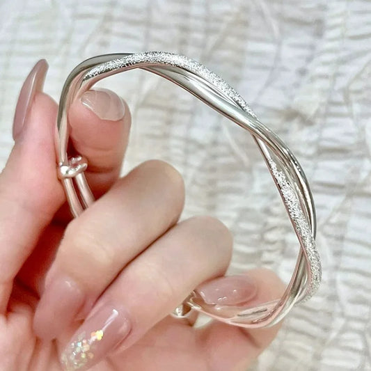 925 Sterling Silver Weave Bracelet – Adjustable Bangle for Women