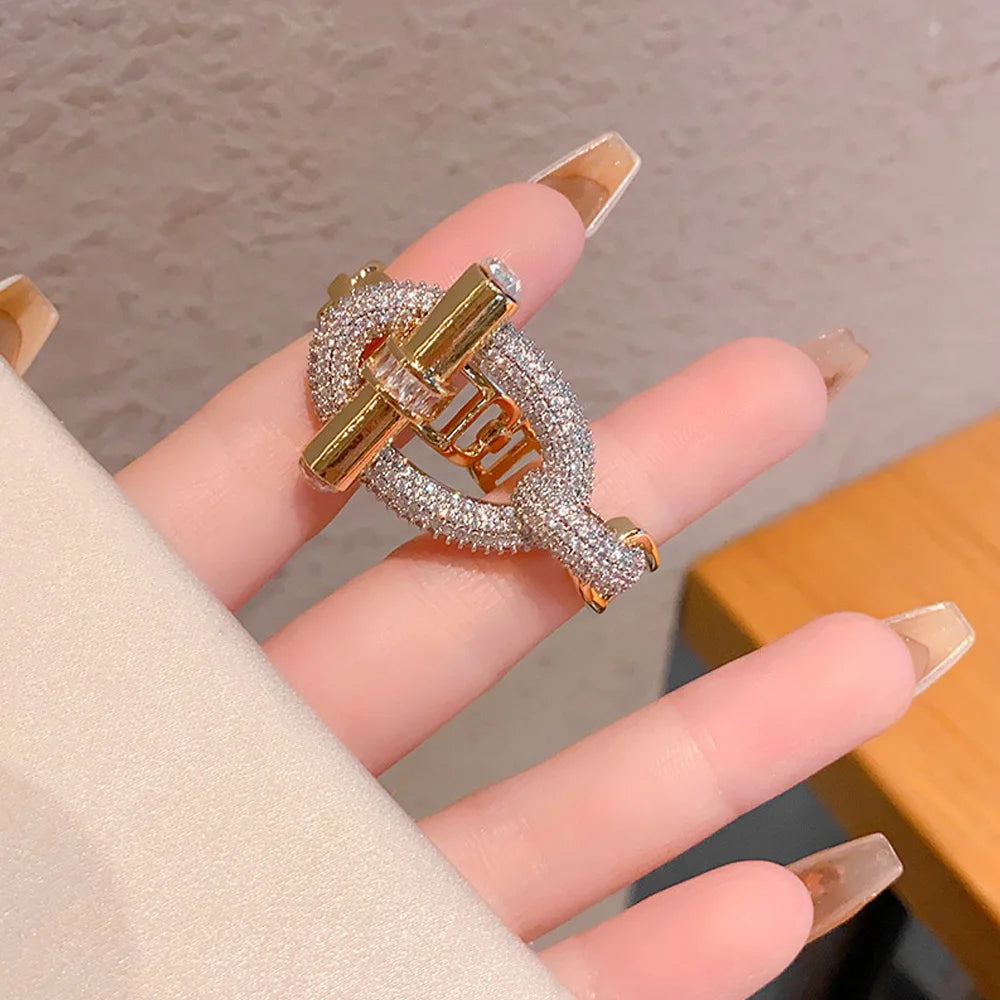 Fashion Zircon OT Buckle Ring Women Hand Accessories Wholesale Nightclub Punk Geometric Metal Finger Rings Party Jewelry Gift