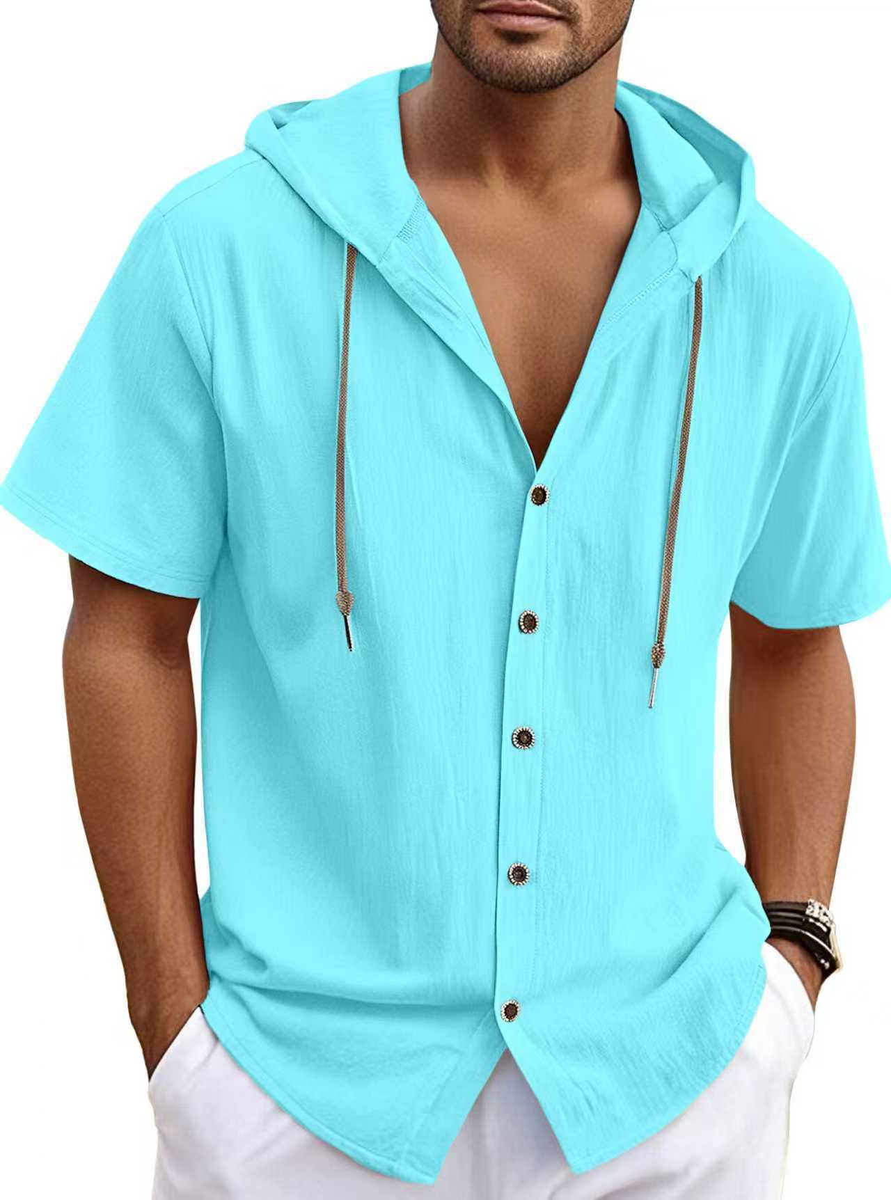 Men's Linen Blend Casual Hooded Shirt