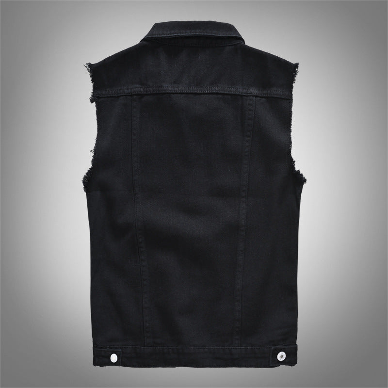 Trendy Men's Spring, Summer and Autumn Denim Vest Black