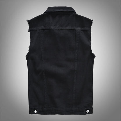 Trendy Men's Spring, Summer and Autumn Denim Vest Black