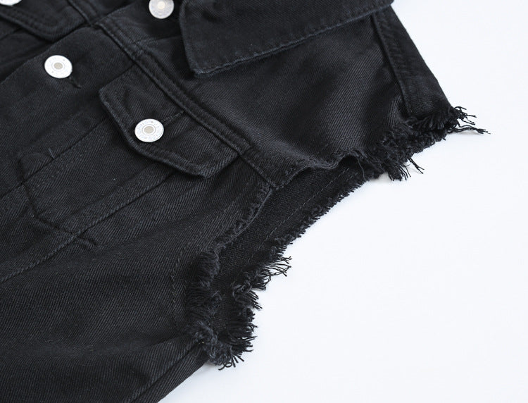 Trendy Men's Spring, Summer and Autumn Denim Vest Black