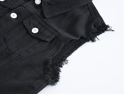 Trendy Men's Spring, Summer and Autumn Denim Vest Black