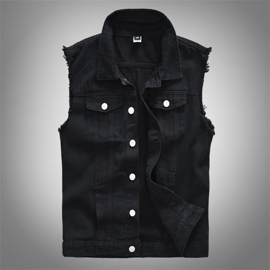 Trendy Men's Spring, Summer and Autumn Denim Vest Black