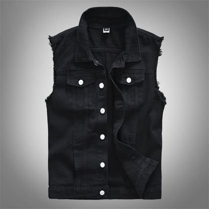 Trendy Men's Spring, Summer and Autumn Denim Vest Black