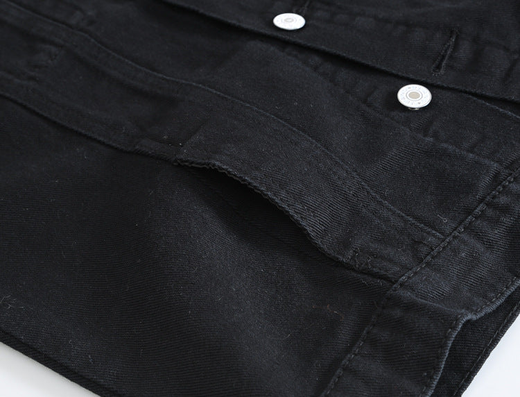 Trendy Men's Spring, Summer and Autumn Denim Vest Black