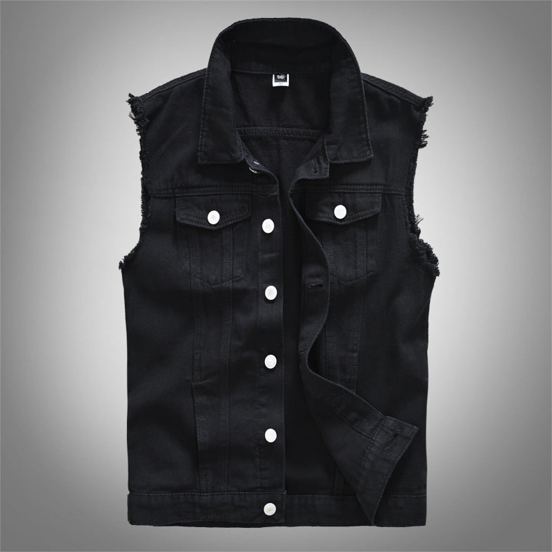 Trendy Men's Spring, Summer and Autumn Denim Vest Black