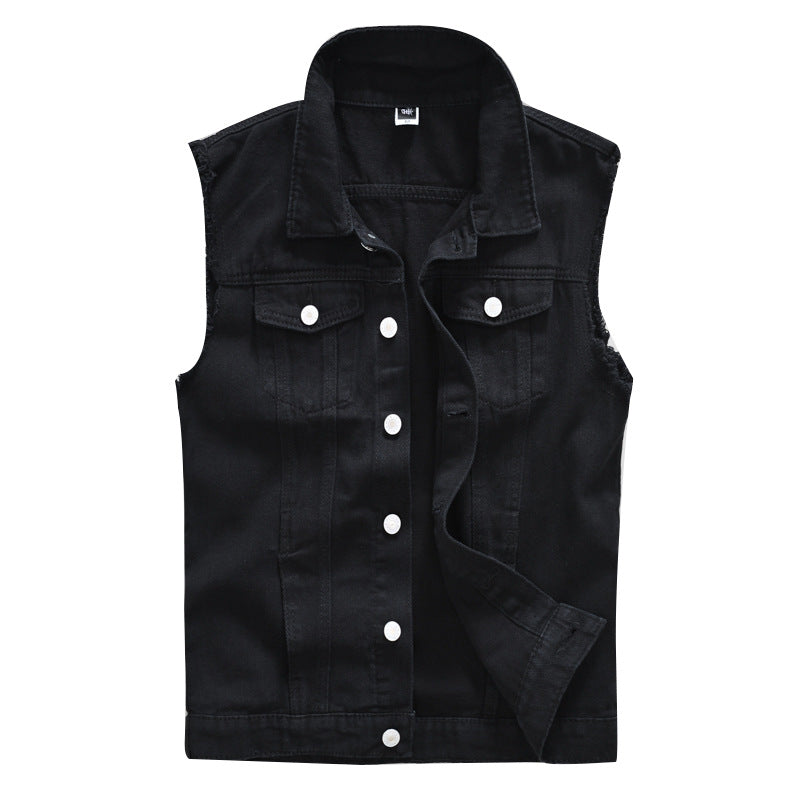 Trendy Men's Spring, Summer and Autumn Denim Vest Black