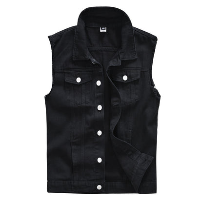 Trendy Men's Spring, Summer and Autumn Denim Vest Black