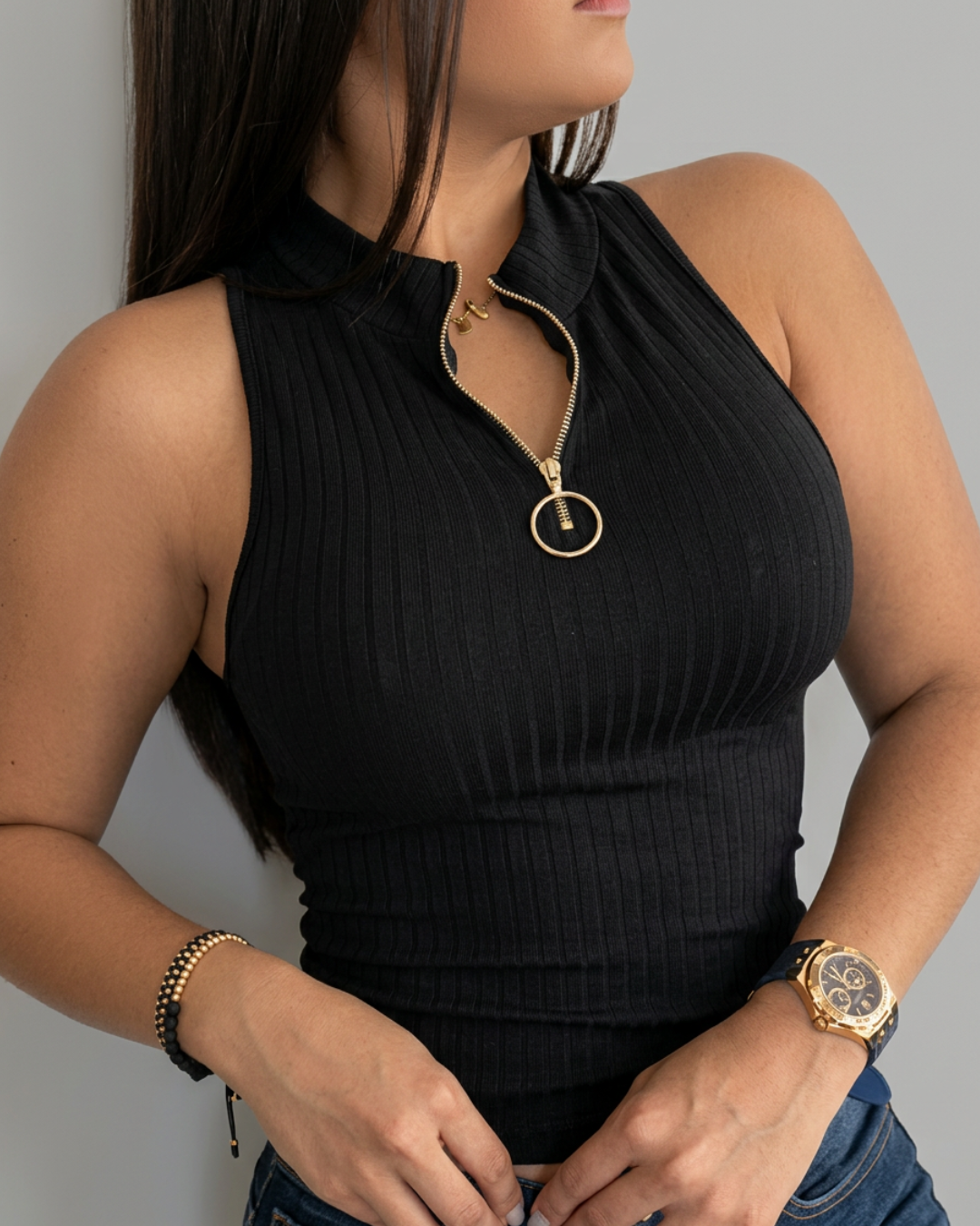 Styledora Essential Ribbed Zip Tank