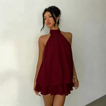 Womens Halter Neck Chiffon Dress