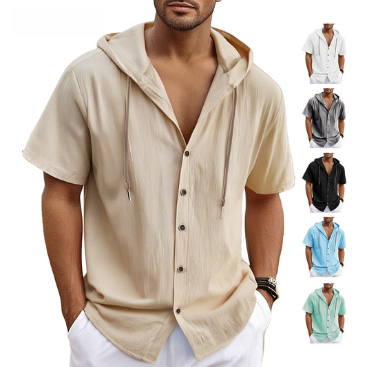 Men's Linen Blend Casual Hooded Shirt