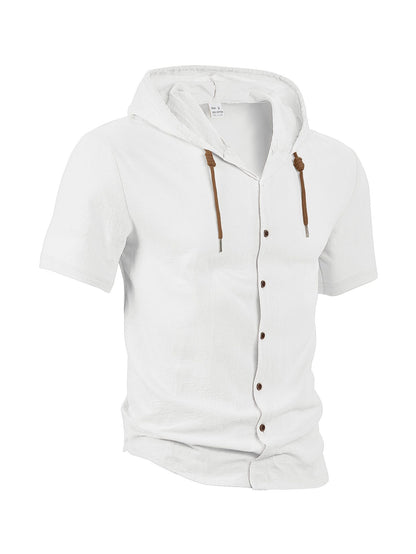 Men's Linen Blend Casual Hooded Shirt