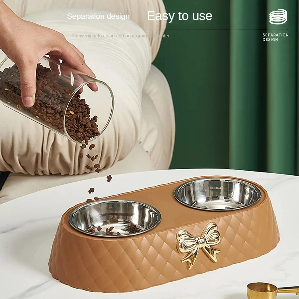 The BowlTie – Stainless Steel Double Pet Bowl with Bow-Tie Stand