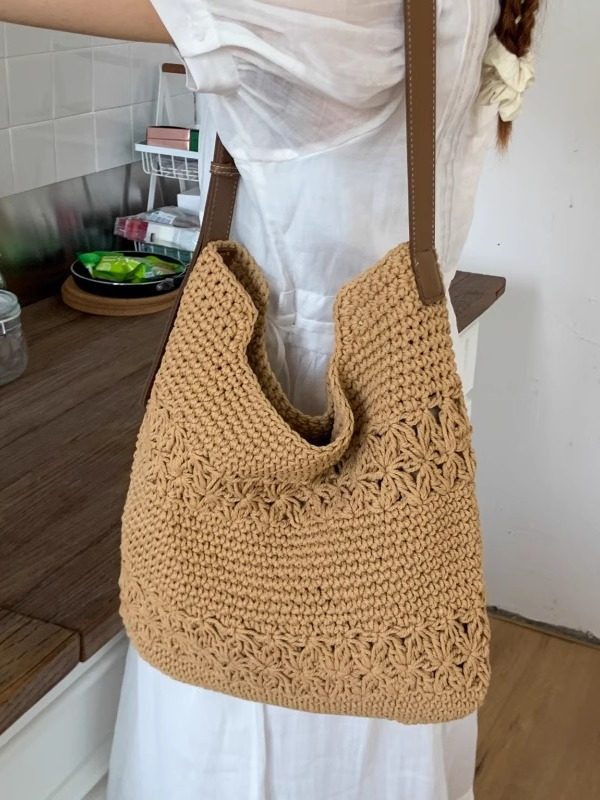Cotton Thread Hollow Woven Tote Bag