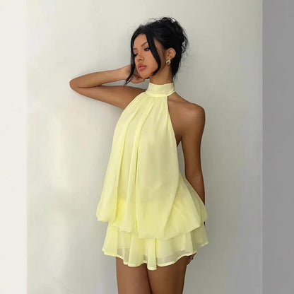 Womens Halter Neck Chiffon Dress