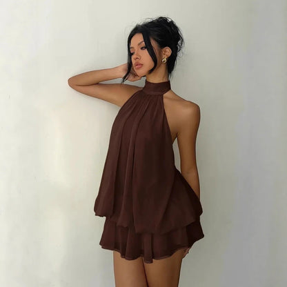 Womens Halter Neck Chiffon Dress