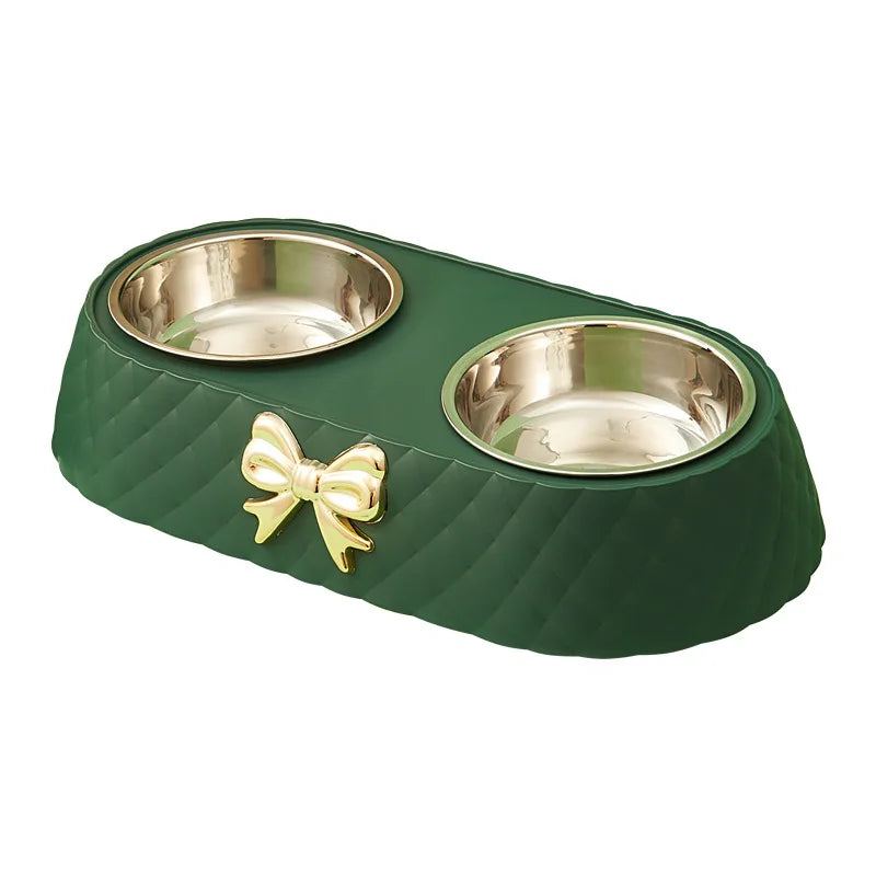 The BowlTie – Stainless Steel Double Pet Bowl with Bow-Tie Stand