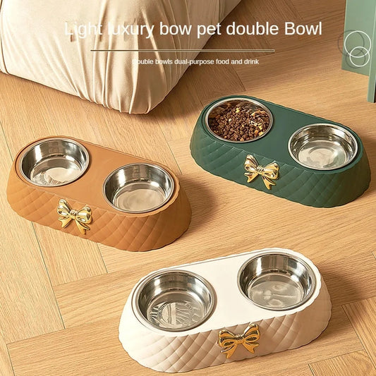 The BowlTie – Stainless Steel Double Pet Bowl with Bow-Tie Stand