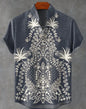 New Linen Men's Summer Ancient Tribal Totem Print Linen Short Sleeve Shirt Comfortable Casual Button Top Suitable for Street Wea