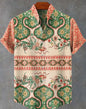 New Linen Men's Summer Ancient Tribal Totem Print Linen Short Sleeve Shirt Comfortable Casual Button Top Suitable for Street Wea