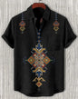 New Linen Men's Summer Ancient Tribal Totem Print Linen Short Sleeve Shirt Comfortable Casual Button Top Suitable for Street Wea