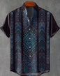 New Linen Men's Summer Ancient Tribal Totem Print Linen Short Sleeve Shirt Comfortable Casual Button Top Suitable for Street Wea