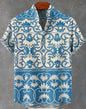 New Linen Men's Summer Ancient Tribal Totem Print Linen Short Sleeve Shirt Comfortable Casual Button Top Suitable for Street Wea
