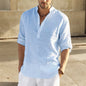 2024 Casual Blouse Loose Cotton Linen Men Shirt  Fashion Stand Collar Pure Long Sleeve Tee Shirt Handsome Fitting Top Clothes