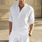 2024 Casual Blouse Loose Cotton Linen Men Shirt  Fashion Stand Collar Pure Long Sleeve Tee Shirt Handsome Fitting Top Clothes