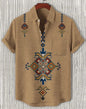 New Linen Men's Summer Ancient Tribal Totem Print Linen Short Sleeve Shirt Comfortable Casual Button Top Suitable for Street Wea