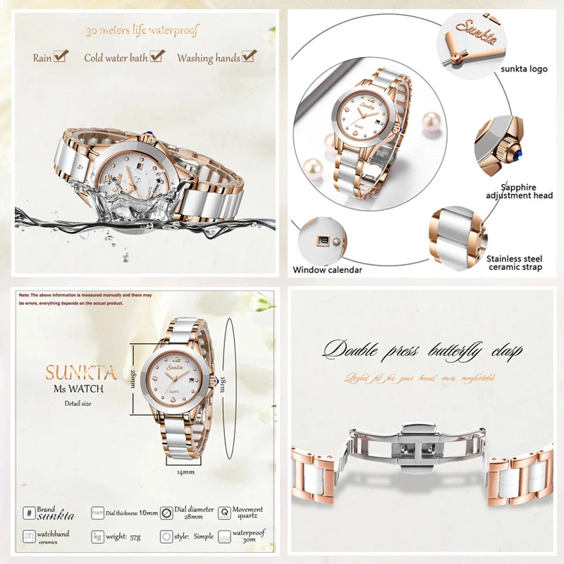 LIGE Brand Sunkta Women Watch 2020 Fashion Ladies Ceramic Wrist Watch Women Dress Watches Stainless Steel Waterproof Date Clock