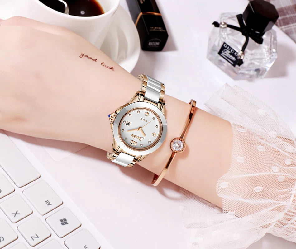LIGE Brand Sunkta Women Watch 2020 Fashion Ladies Ceramic Wrist Watch Women Dress Watches Stainless Steel Waterproof Date Clock