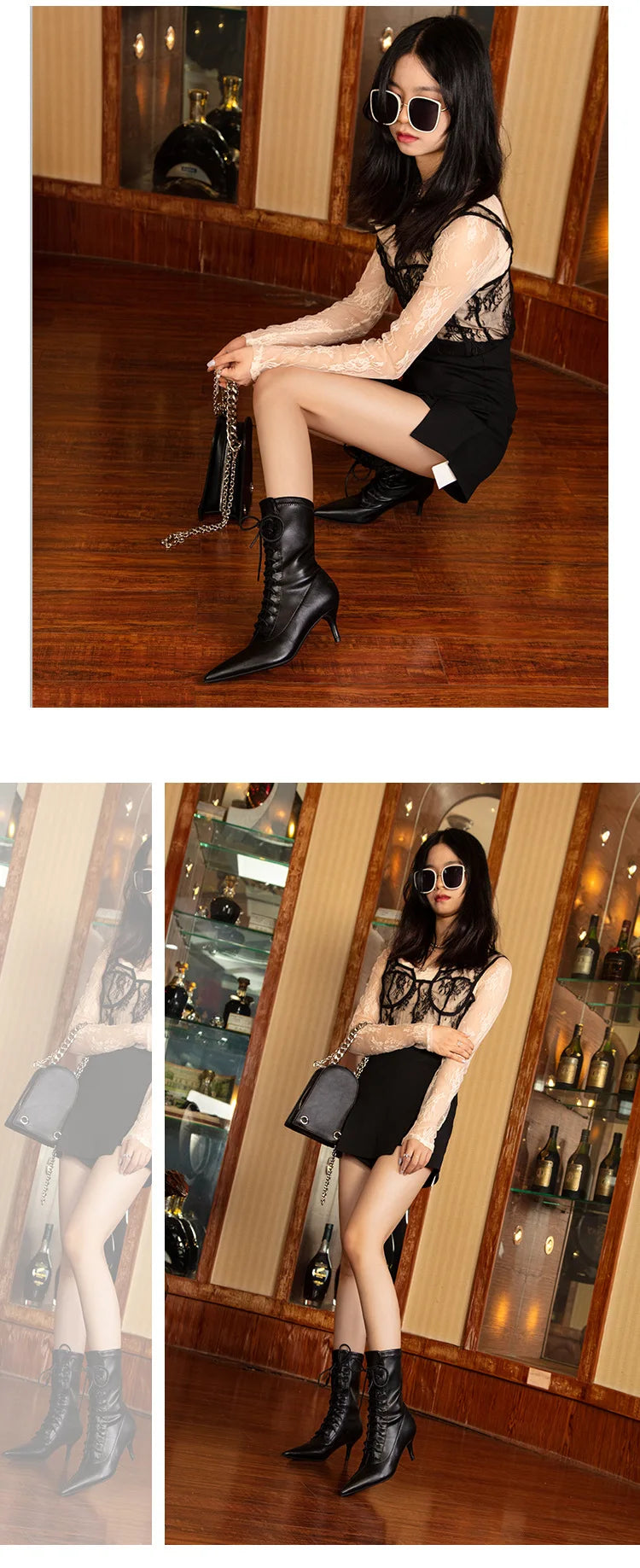 Elegant PU Cross-Tied Sewing Patchwork Women's
