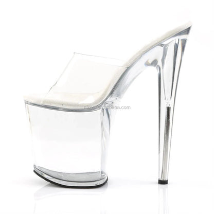 8inch-20cm Autumn Winter Spring Super Stiletto Heeled Open Toe Sandals PVC Clear Waterproof Platform Crystal Height Increasing