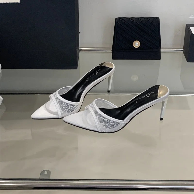 Lace White Heels Hollow Mesh