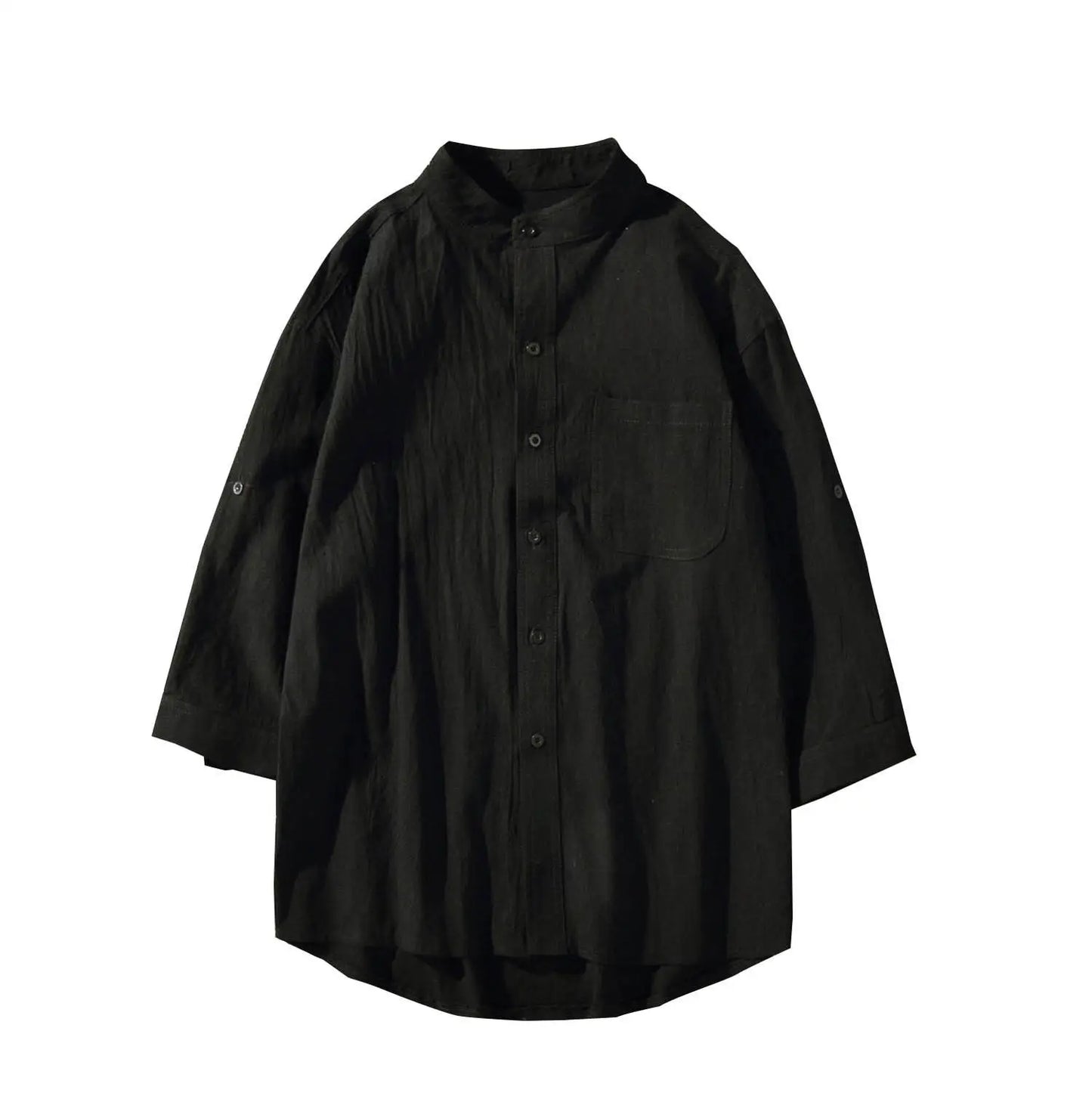 LEGIBLE Summer Shirts Men Loose Thin Cotton Short Sleeve Shirts Male Fashion Stand Solid Color 4XL 5XL