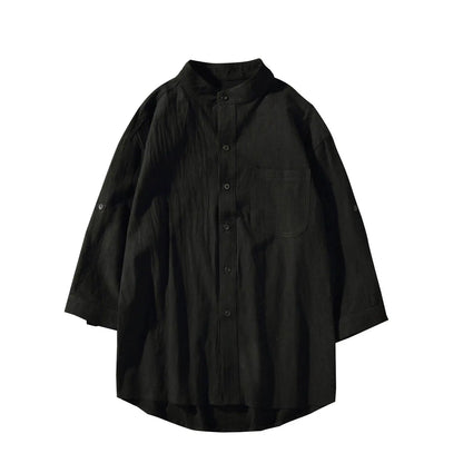 LEGIBLE Summer Shirts Men Loose Thin Cotton Short Sleeve Shirts Male Fashion Stand Solid Color 4XL 5XL