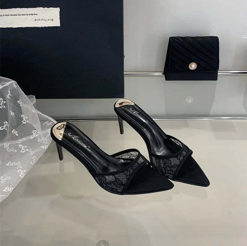 Lace White Heels Hollow Mesh