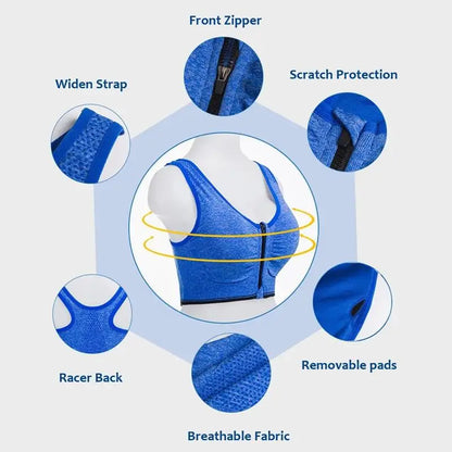 Women's Front Zip Sports Bra – Seamless Shockproof Breathable Bralette