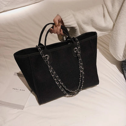 Women Tote Bags Fashion Canvas Large Capacity Handbag Casual Chains Shoulder Bags Ladies Big Messenger Bag Shopping Bag