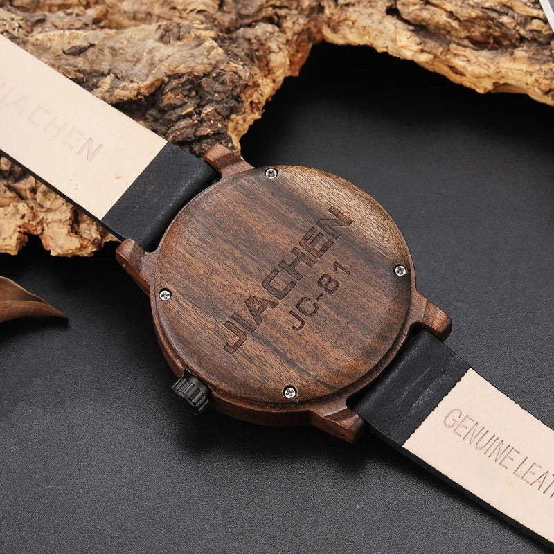 Men Wood Bamboo Watch Unique Turntable Dial  Male Military Watches Compass Quartz Watch With Leather Band