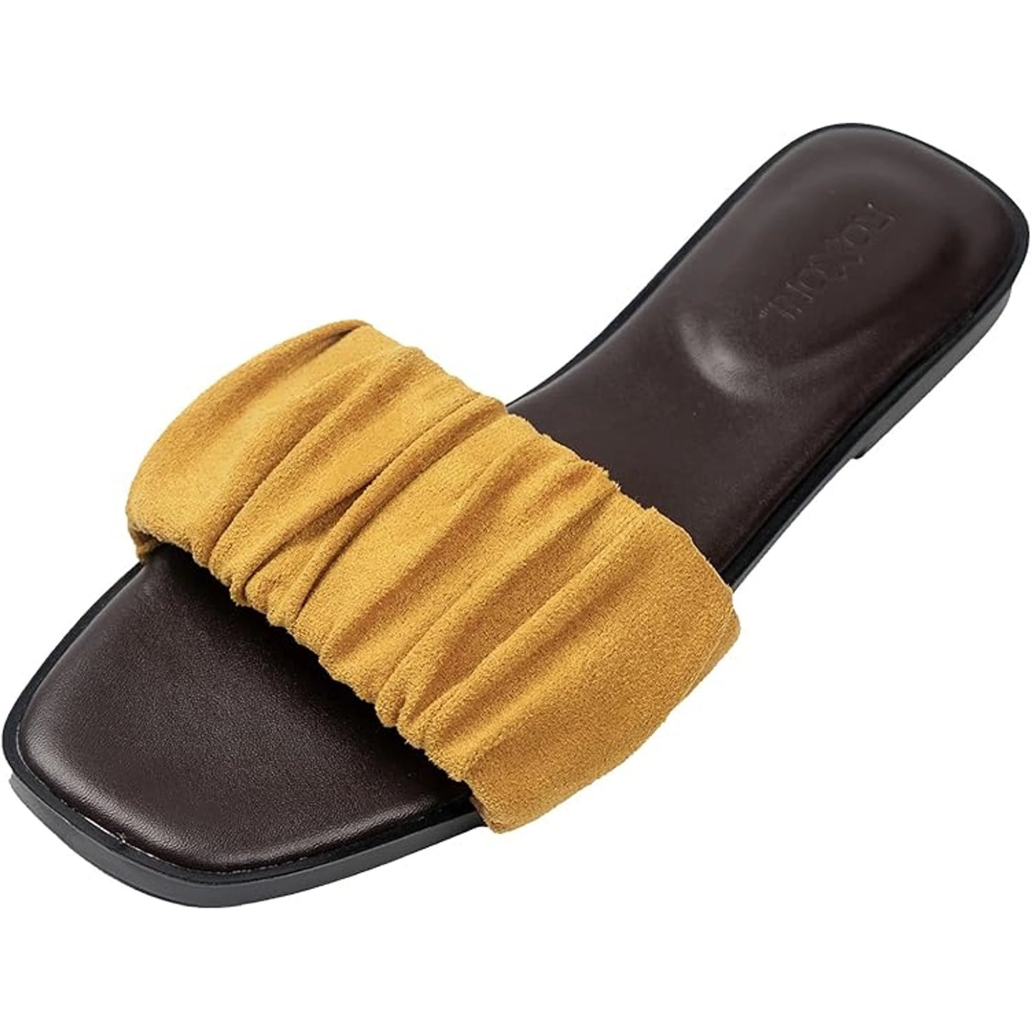 TD Women's Open Toe Flat Sandals Ruched Fabric Slide Square Toe Cushioning Platform Printed Anti-Slippery Feature Fashion Trend