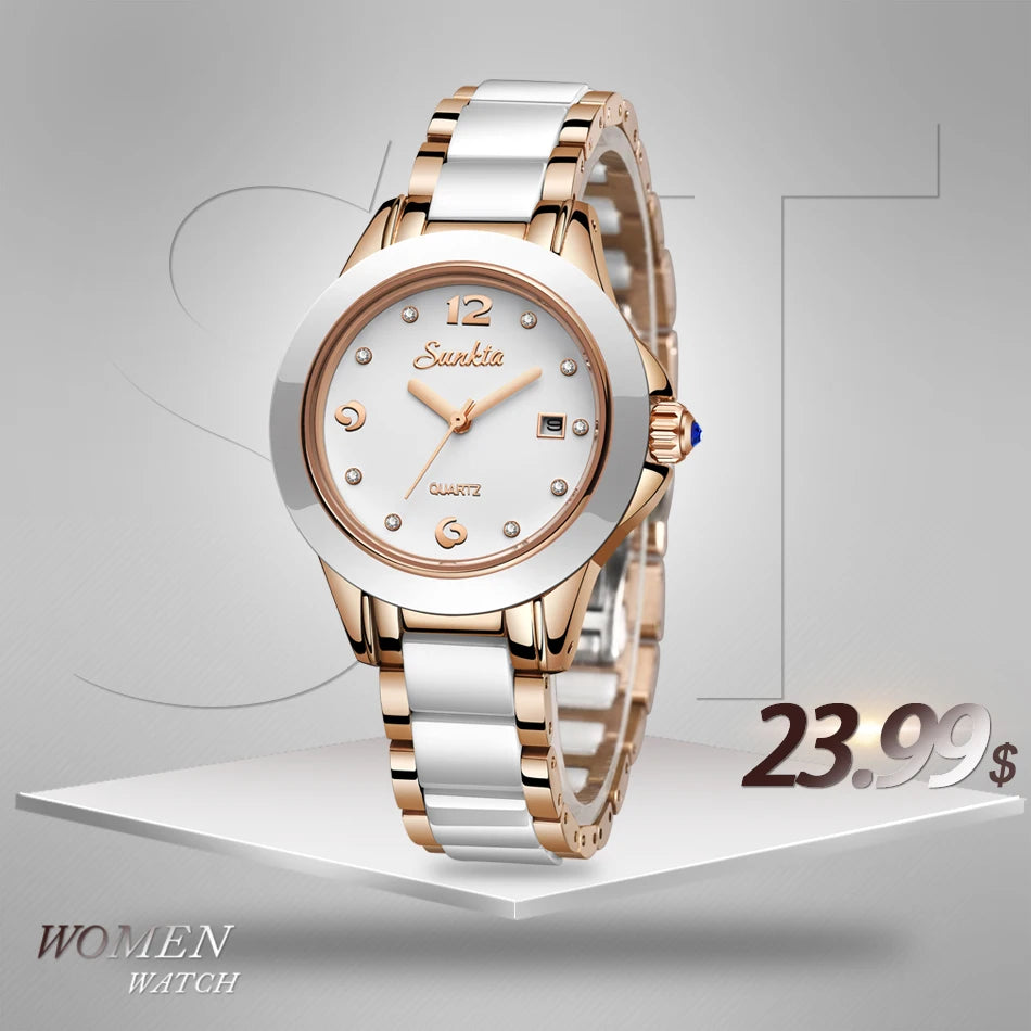 LIGE Brand Sunkta Women Watch 2020 Fashion Ladies Ceramic Wrist Watch Women Dress Watches Stainless Steel Waterproof Date Clock