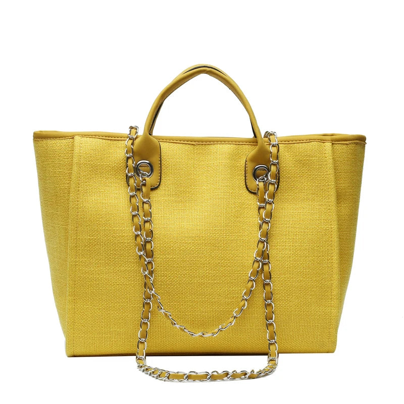 Women Tote Bags Fashion Canvas Large Capacity Handbag Casual Chains Shoulder Bags Ladies Big Messenger Bag Shopping Bag