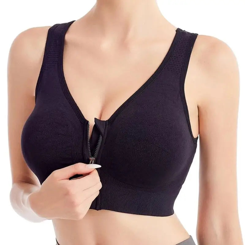 Women's Front Zip Sports Bra – Seamless Shockproof Breathable Bralette