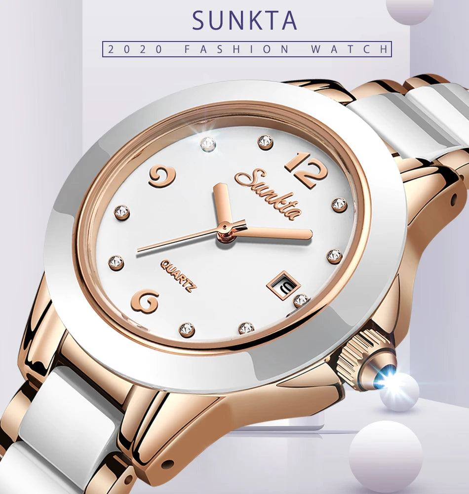 LIGE Brand Sunkta Women Watch 2020 Fashion Ladies Ceramic Wrist Watch Women Dress Watches Stainless Steel Waterproof Date Clock